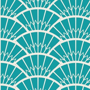 Art Deco Fantail in Turquoise and White - Medium