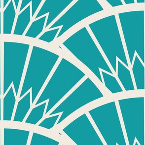 Art Deco Fantail in Turquoise and White - Large