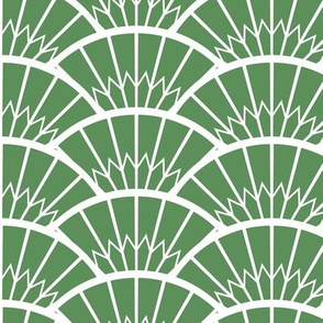 Art Deco Fantail in Leaf Green and White - Medium