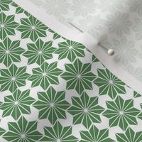 Geometric Floral in Green on White - Small