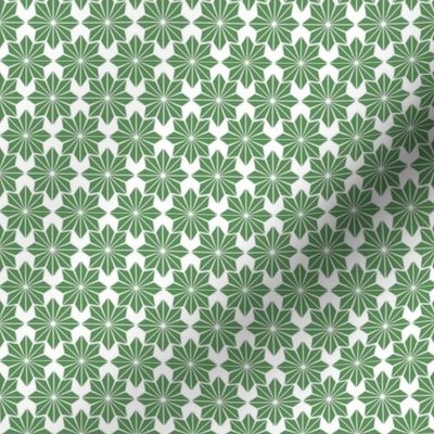 Geometric Floral in Green on White - Small
