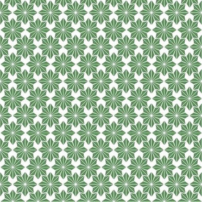 Geometric Floral in Green on White - Small