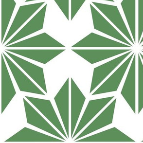 Geometric Floral in Green on White - Large