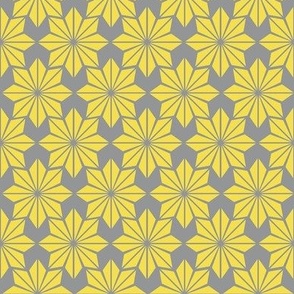 Geometric Floral in Yellow on Grey - Medium