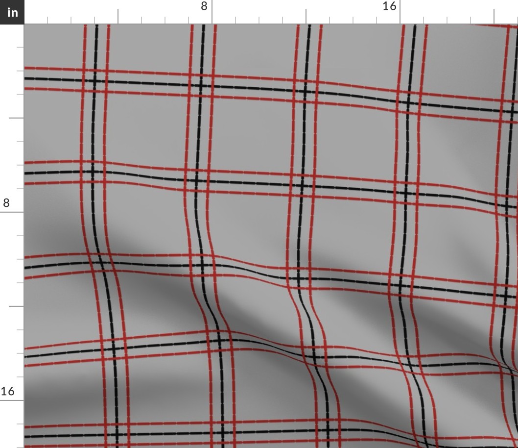 4" Top Stitch Plaid: Red & Gray Large Scale Plaid