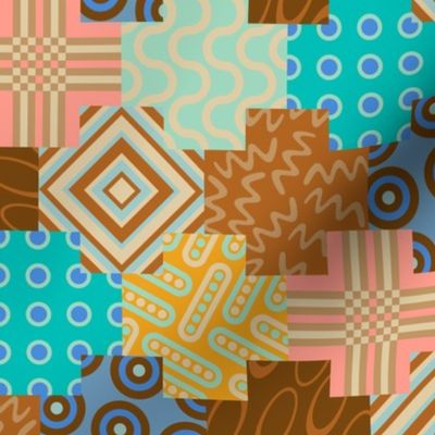 Palm Canyon - Geometric Patchwork Design - SMALL Scale - in Desert Colours of Pink Brown Turquoise Yellow Blue