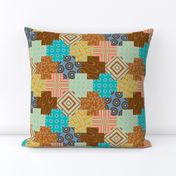 Palm Canyon - Geometric Patchwork Design - SMALL Scale - in Desert Colours of Pink Brown Turquoise Yellow Blue