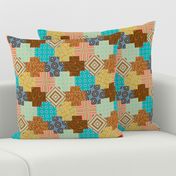 Palm Canyon - Geometric Patchwork Design - SMALL Scale - in Desert Colours of Pink Brown Turquoise Yellow Blue