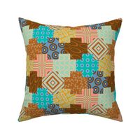 Palm Canyon - Geometric Patchwork Design - SMALL Scale - in Desert Colours of Pink Brown Turquoise Yellow Blue