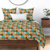 Palm Canyon - Geometric Patchwork Design - SMALL Scale - in Desert Colours of Pink Brown Turquoise Yellow Blue