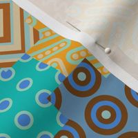 Palm Canyon - Geometric Patchwork Design - SMALL Scale - in Desert Colours of Pink Brown Turquoise Yellow Blue