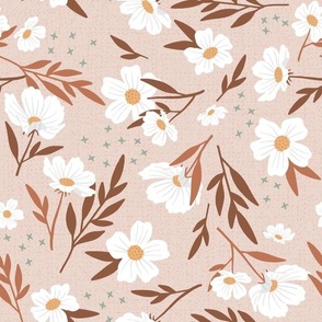 White Floral Frenzy on Blush- Large Scale