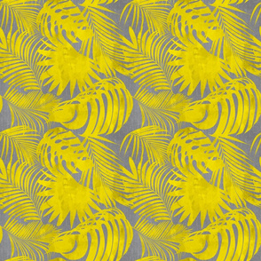 Yellow Grey Trend Color Tropical Palm Leaf Pattern Smaller Scale