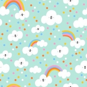 Little clouds and confetti rain on mint, small scale