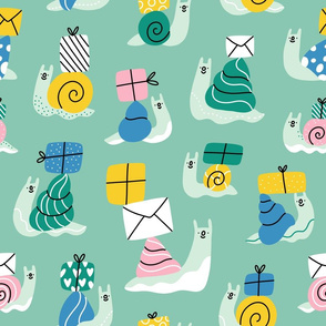Cute cartoon snail mail pattern, large scale