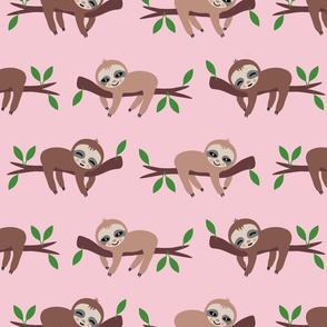 Sloths in trees cotton candy pink pastel