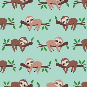 Sloths in trees pastel mint green
