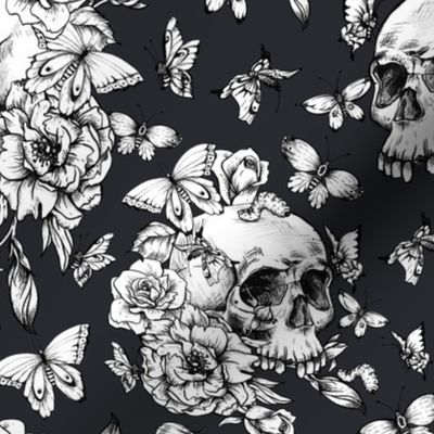 Black skull and butterflies 