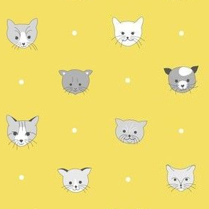 Cats & dots - yellow grey