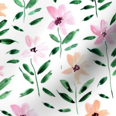 Apricot and berry watercolor bloom in Alps painted florals for modern trendy home decor bedding nursery flowers a083 -1