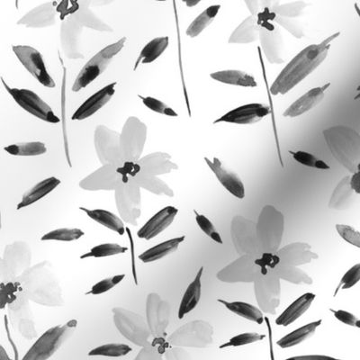 Noir watercolor bloom in Alps painted florals for modern trendy home decor bedding nursery grey gray flowers a083 
