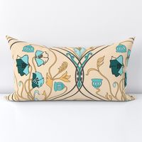 Art Nouveau Poppies-Yellow and Teal