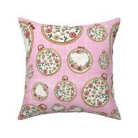 embroidery circle pink linen