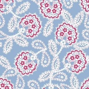 Lilly’s Lace - White/Red on Cerulean Blue 