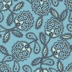 Lilly’s Lace -  Charcoal on Blue