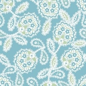 Lilly’s Lace - Green/White on Lt. Blue Aqua 