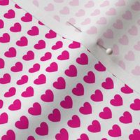 Hearts in rows - shocking pink on white