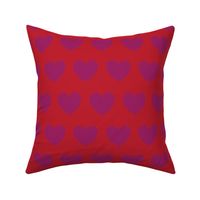 Hearts in rows - plum on red