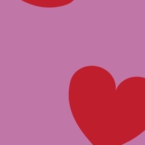 Tumbling hearts pattern  - red on lilac