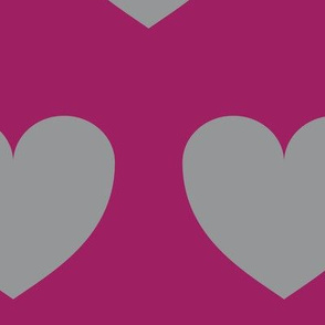 Hearts in rows - grey on plum