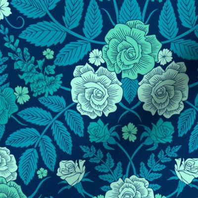 Blue Floral in Teal, Turqouise & Navy