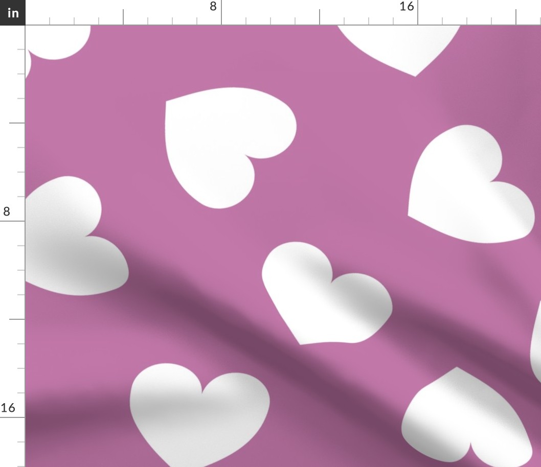 Tumbling heart pattern - white on lilac - large scale