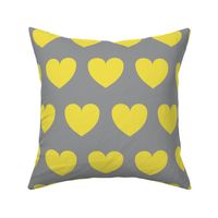 Hearts in rows - illuminating yellow on grey