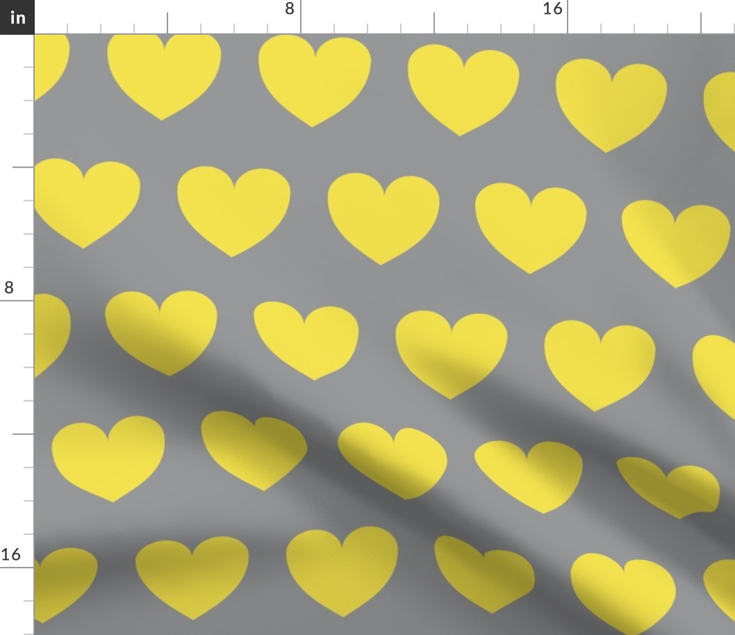 Hearts in rows - illuminating yellow on grey