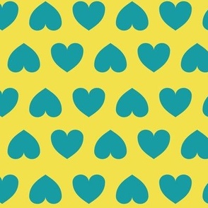 Alternating hearts - turquoise on lemon yellow