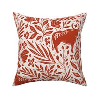 Ox in the flowers - Year of the Ox - red and cream floral - large scale
