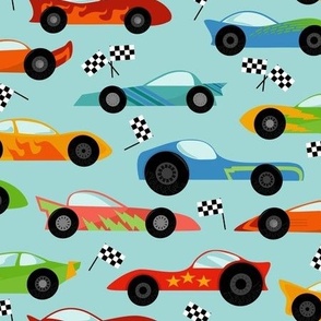 Speedy Race Cars on Blue