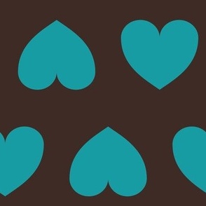 Alternating hearts - peacock blue on dark oak brown