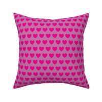 Hearts in rows - shocking pink on lilac