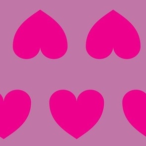 Mirror Hearts - Hot pink on lilac - large scale