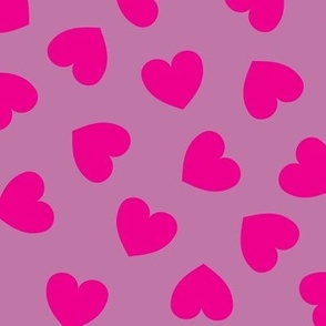 Tumbling heart pattern -  Shocking pink on lilac