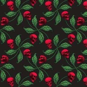 ★ ROCKABILLY CHERRY SKULL ★ Red + Classic Green - Medium Scale / Collection : Cherry Skull - Rock 'n' Roll Old School Tattoo Prints