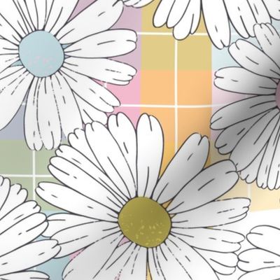 Daisies on Pastel Plaid - large scale