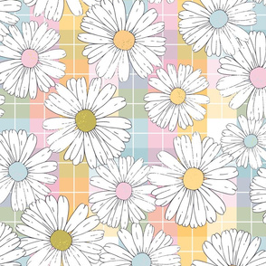 Daisies on Pastel Plaid - large scale