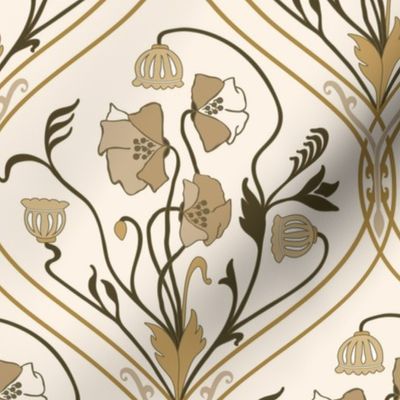 Art Nouveau Poppies-Brown and Beige-Smaller