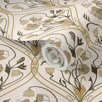 Art Nouveau Poppies-Brown and Beige-Smaller